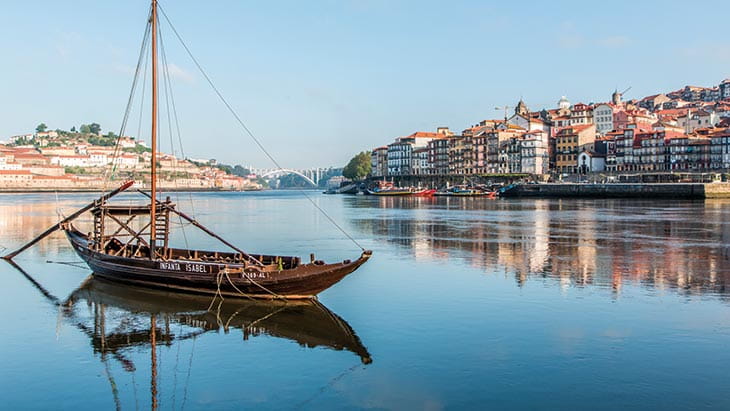 Rabelo boats on the Douro river in Oporto, Portugal